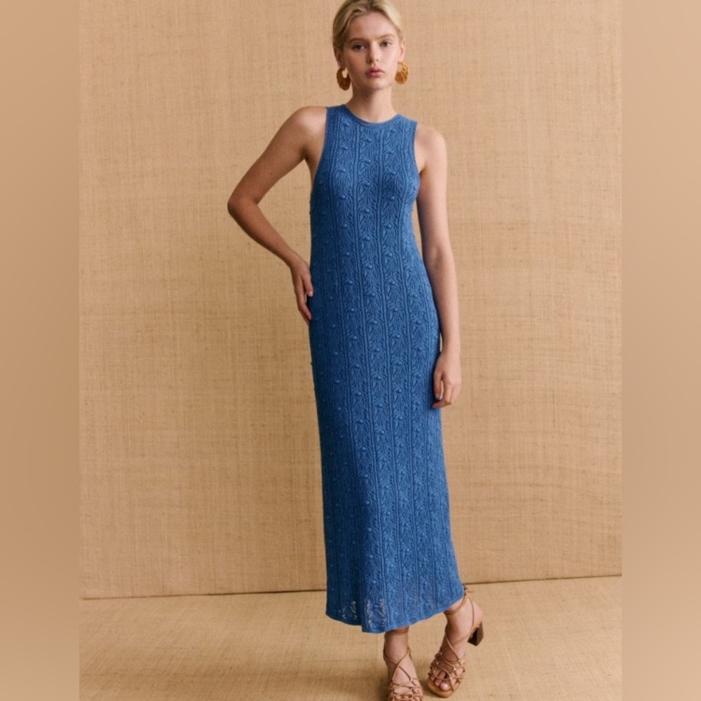 Sezane Textured Blue Maxi Dress